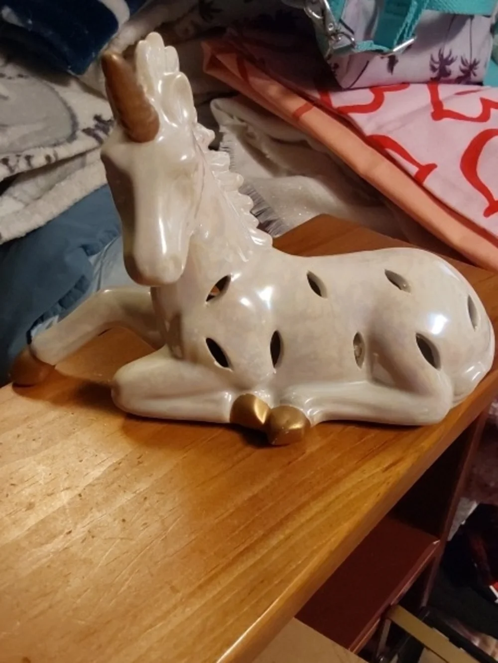 Ceramic White and Gold Unicorn Figurine Decorative Accent
